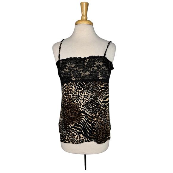 GEORGE Animal Print Lace Cami Tank Top Size Large 12-14 Sleep Pajama Stretch - Picture 1 of 8